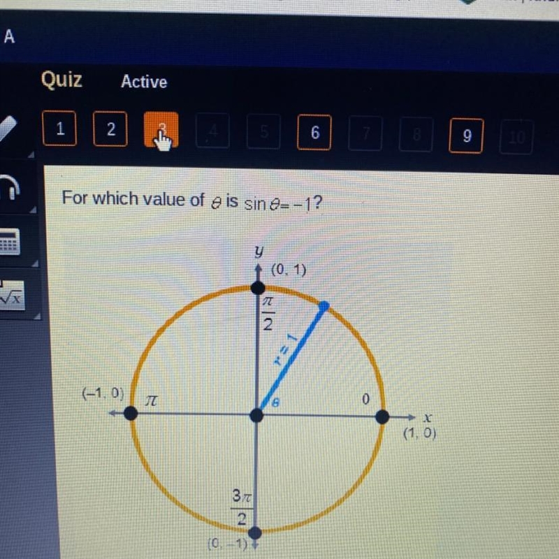 For which value of 0 is 0=-1 ?-example-1