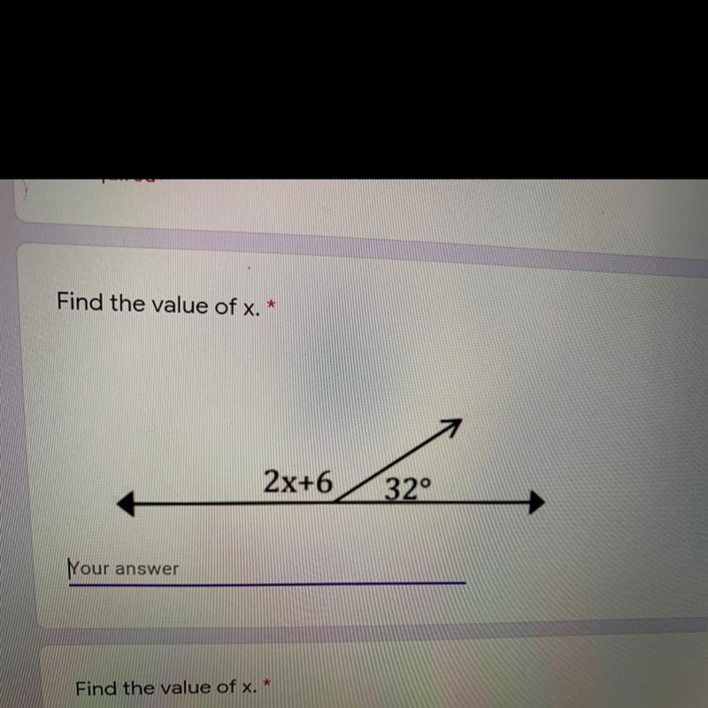 Find the value of x. * 2x+6 32°-example-1