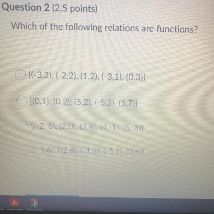 Which of the following relations are functions?^^-example-1