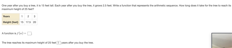 One year after you buy a tree, it is 15 feet tall. Each year after you buy the tree-example-1