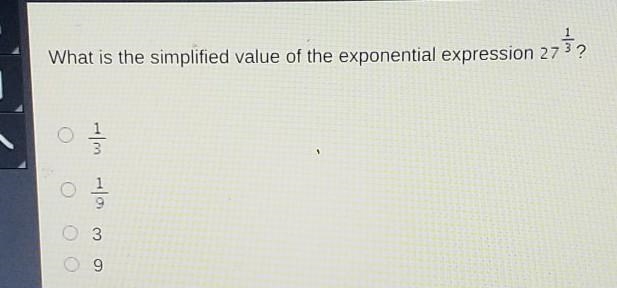 1 What is the simplified value of the exponential expression 27'? © malo 03​-example-1