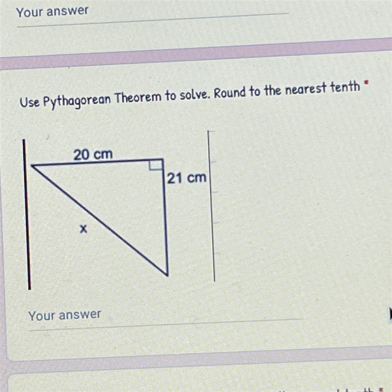 NEED HELP ASAP!! Use Pythagorean Theorem to solve. Round to the nearest tenth 20 cm-example-1