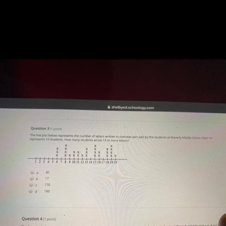 If Each x represents 10 student then how mean students wrote 13 or more letter-example-1