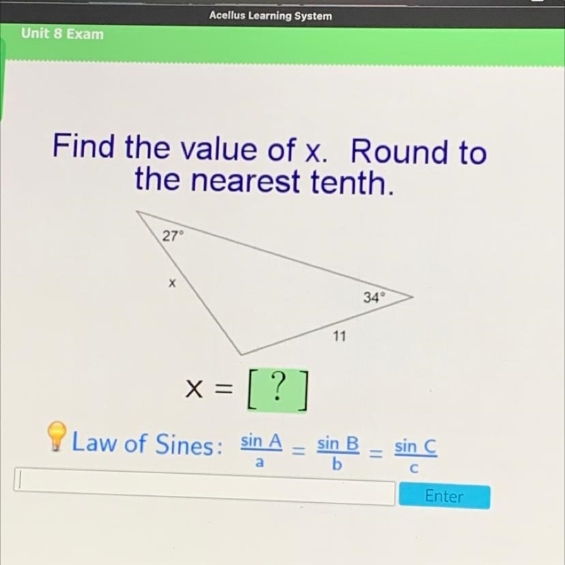 Find the value of x. Round to the nearest tenth:-example-1