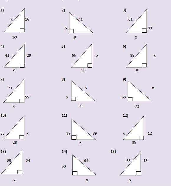 Directions: Assume that each triangle shown below is a right triangle. The hypotenuse-example-1