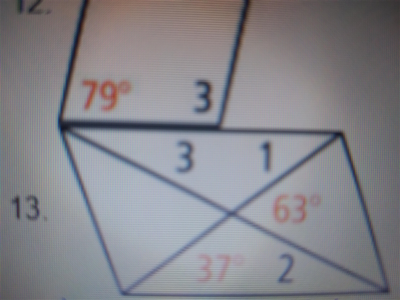 Number 13 Find the measures of angles 1, 2, and 3.-example-1