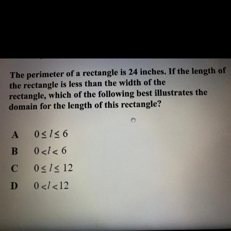 The perimeter of a rectangle is 24 inches. If the length of the rectangle is less-example-1