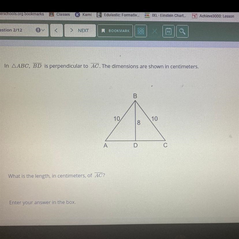 2.In ABC, BD is perpendicular to AC. The dimensions are shown in centimeters. What-example-1