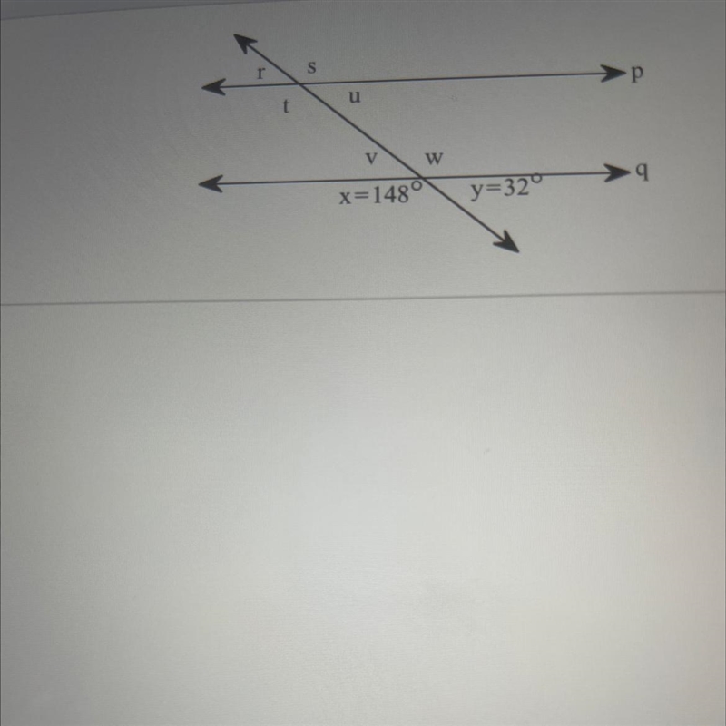 Find the measure of angle u given that p||q-example-1