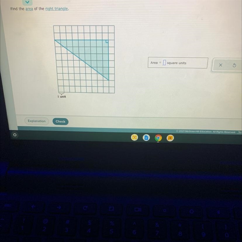 Find the area of the right triangle.-example-1