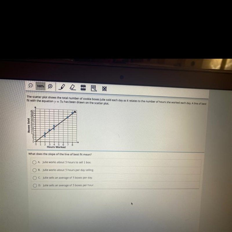 The scatter plot shows the total number of cookie boxes Julie sold each day as it-example-1