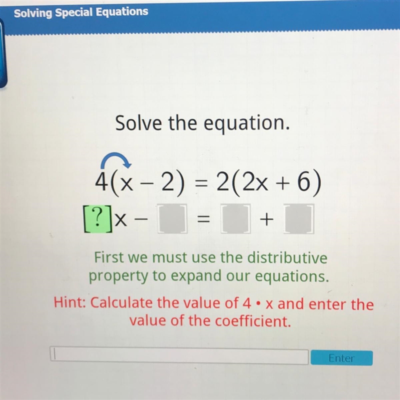 4(x-2)=2(2x+6) [?]x=[ ]=[ ]+[ ]-example-1