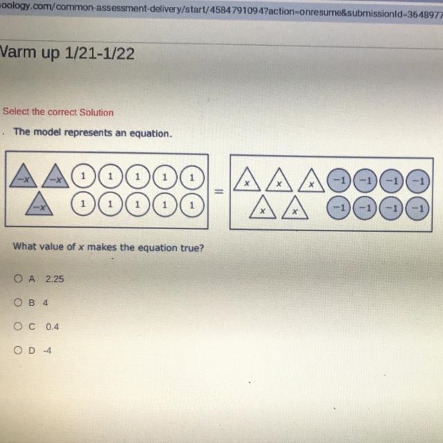 The model represents an equation. What value of x makes the equation true?-example-1