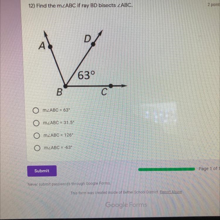 Find the m ABC if ray BD bisects LABC.-example-1