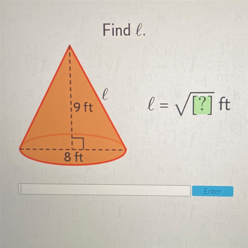 Find L 9ft 8ft L=__ft?-example-1