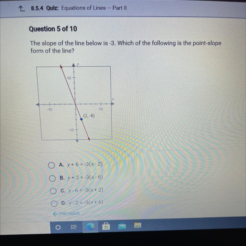 The slope of the line below is -3. Which of the following is the point-slope form-example-1