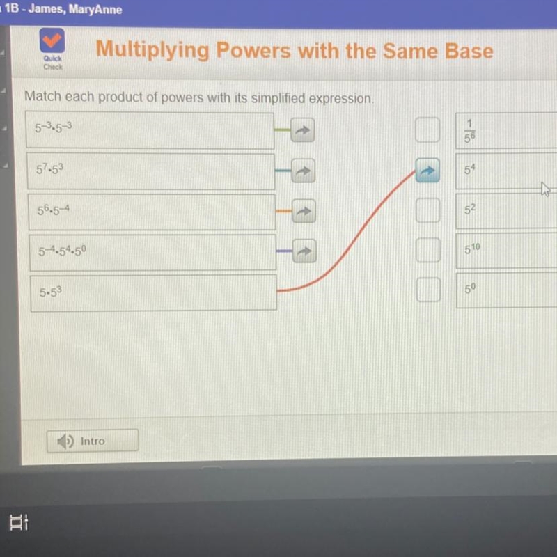 Match each product of powers with its simplified expression-example-1