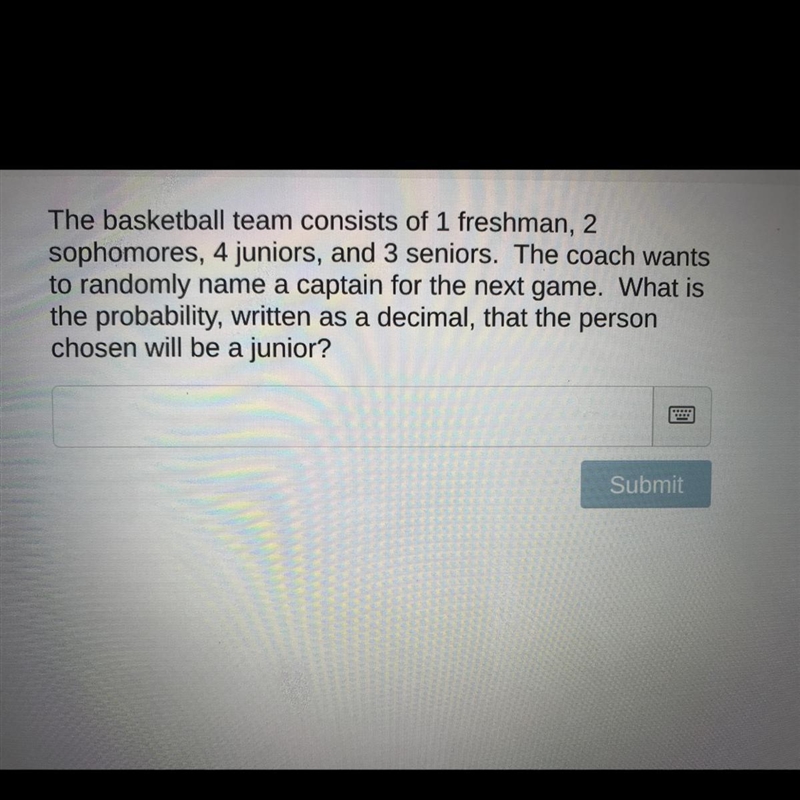 The basketball team consists of 1 freshman, 2 sophomores, 4 juniors, and 3 seniors-example-1