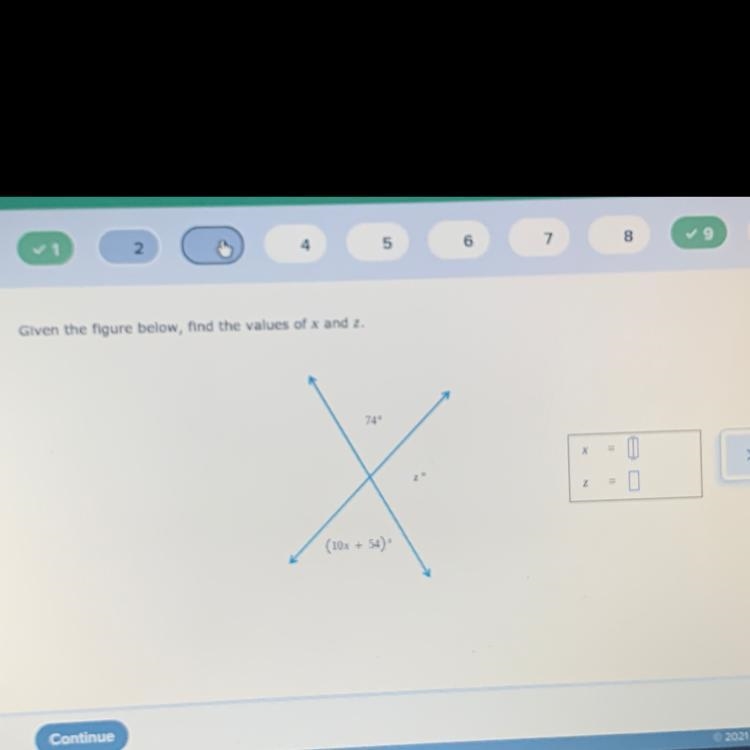 Given the figure below, find the values of x and z.-example-1