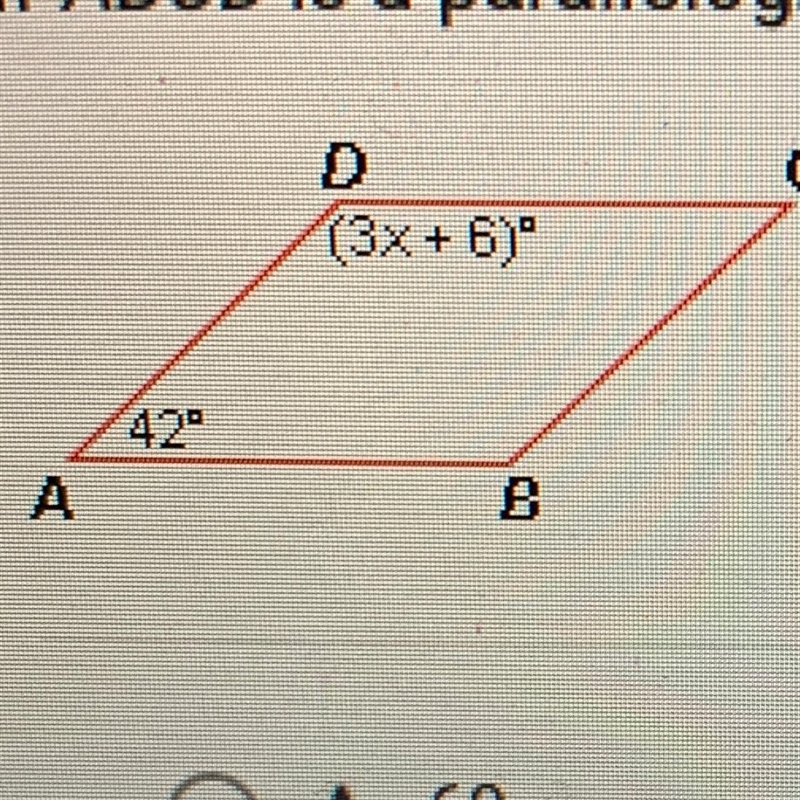 If ABCD is a parallelogram, what is the value of X? A. 69 B. 46 C. 37 D. 82 E. 38 F-example-1