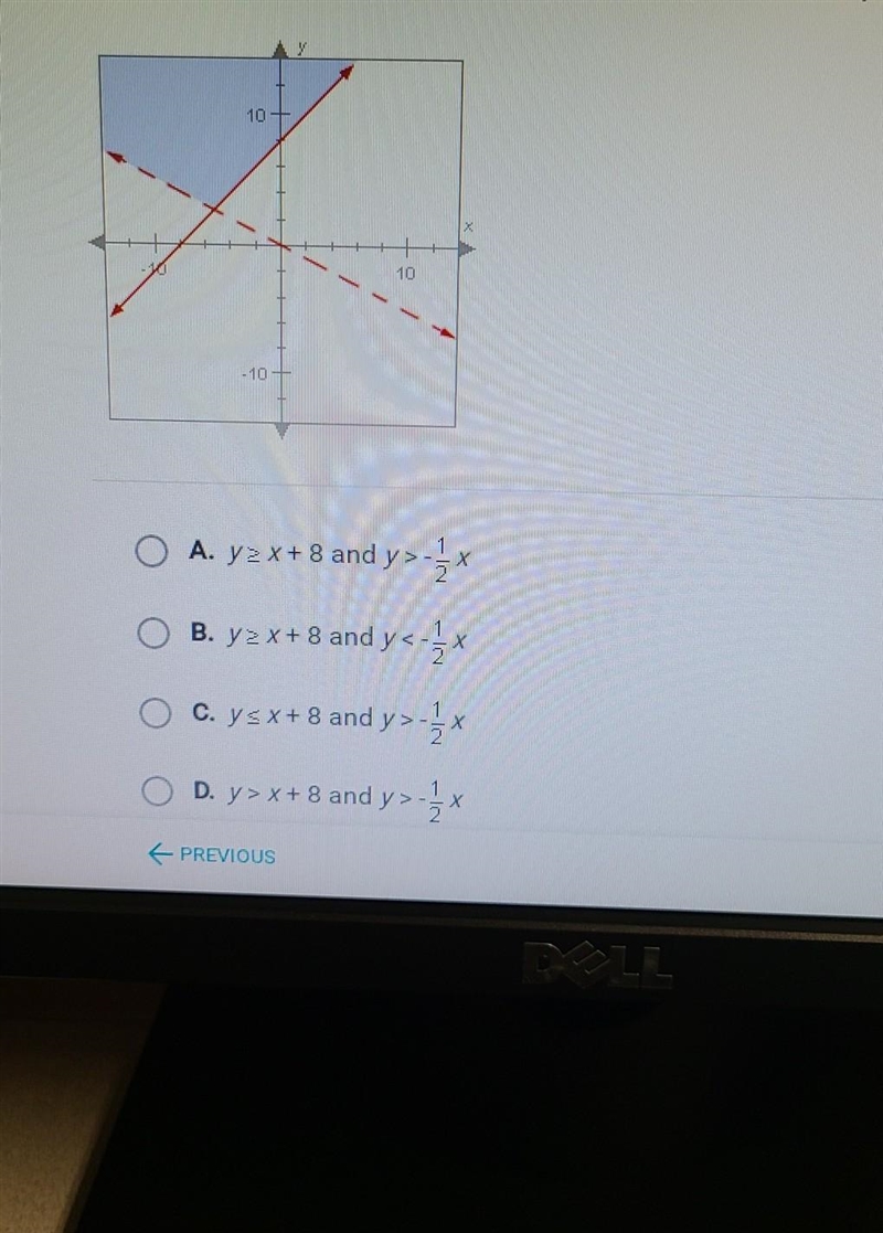 The graph below shows the solution to which system of inequalities? ​-example-1