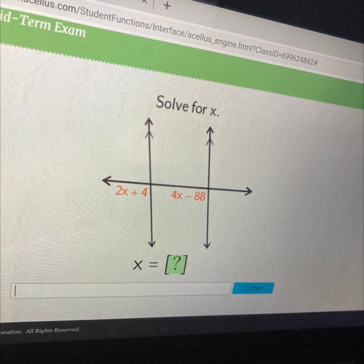 Solve for x. 2x + 4 4x - 88 x = [?]-example-1