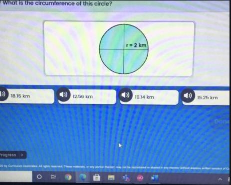 What is the circumference of this circle r=2km-example-1