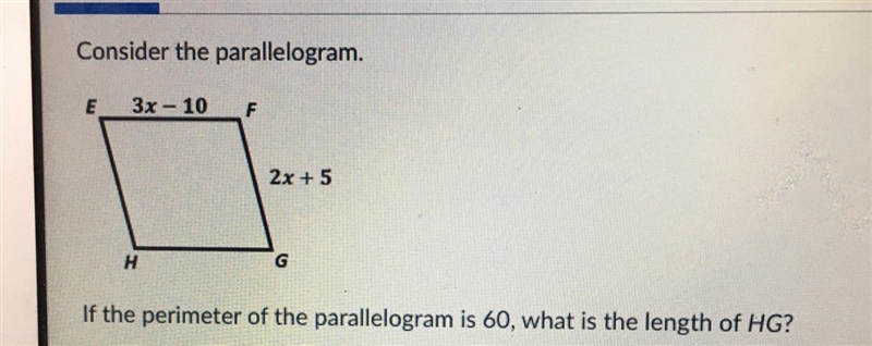 Consider the Parallelogram If the perimeter of the parallelogram is 60, what is the-example-1