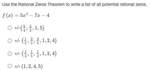 Use the Rational Zeros Theorem to write a list of all potential rational zeros.-example-1