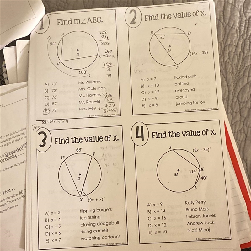 Inscribed angles math lib Need help with number 2 , 3 , and 4 thank you!!!-example-1