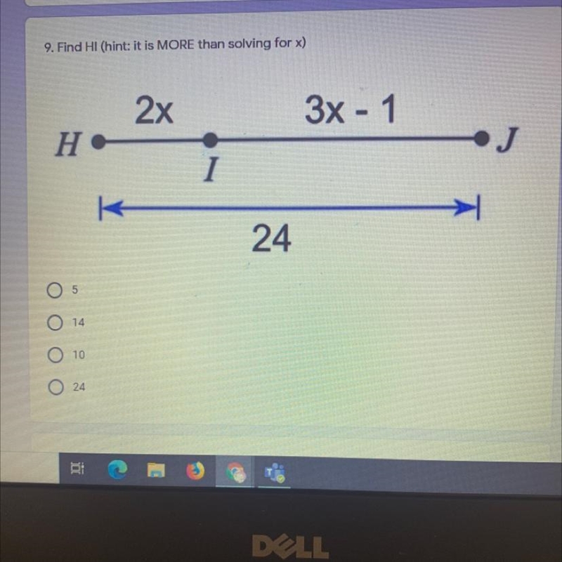 Find HI (hint it is MORE than solving for x)-example-1