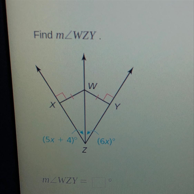 Find mZWZY. (5x + 4) (6x)-example-1