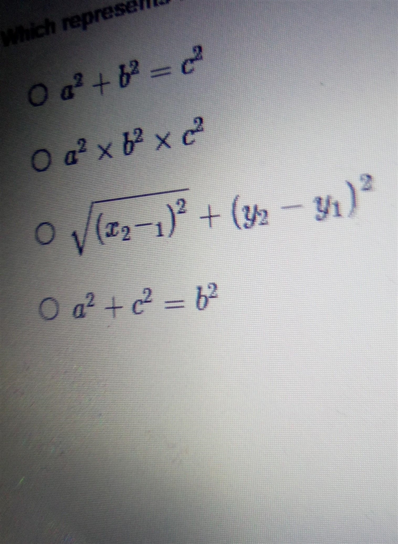 Which represents the pythagorean theorem formula correctly​-example-1