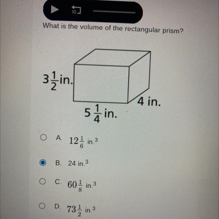 10. What is the volume of the rectangular prism? 3.in. 4 in. 52 in.-example-1