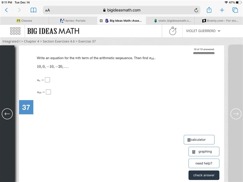 Find the an and a10, in the arithmetic sequence-example-1