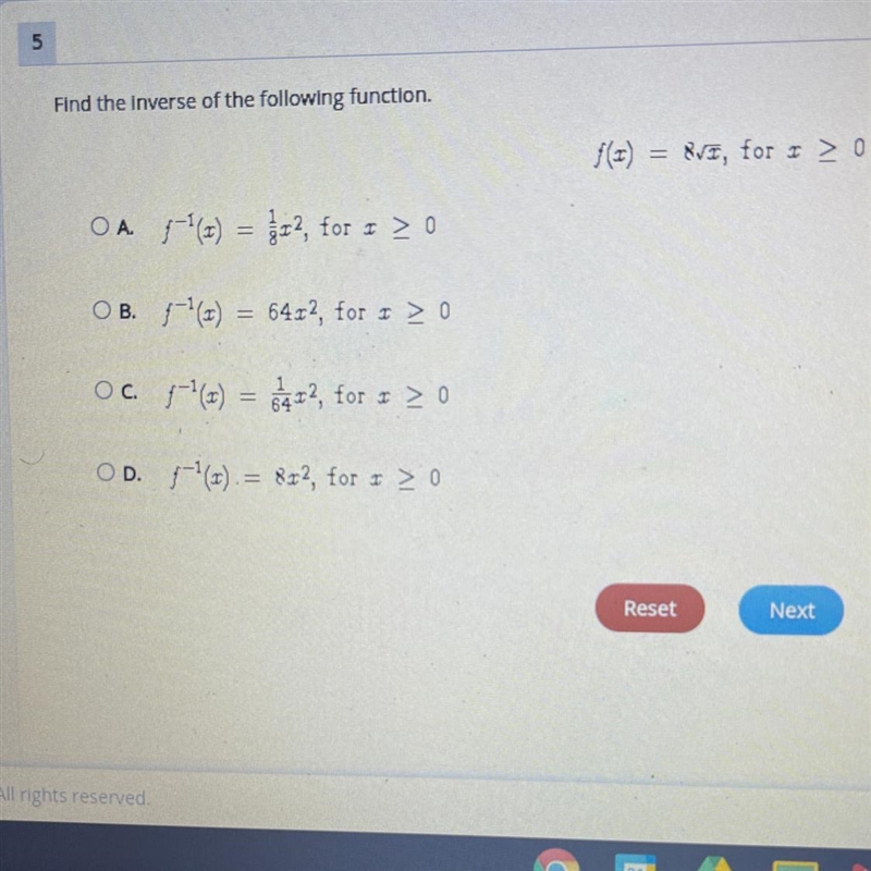 Find the Inverse of the following function.-example-1