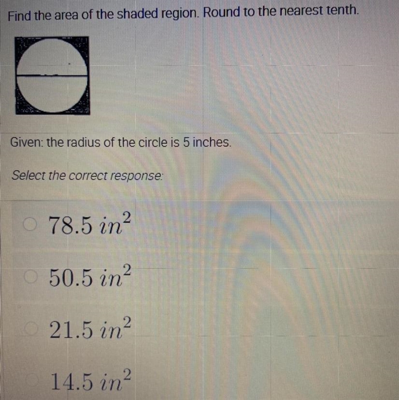 Find the area of the shaded region. Round to the nearest tenth. Given: the radius-example-1