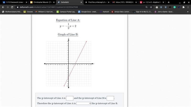 Find the y-intercept of each line defined below and compare their values-example-1