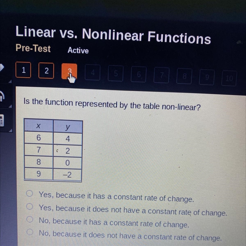 Is the function represented by the table non-linear?-example-1