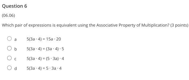 Help pls :( Which pair of expressions is equivalent using the Associative Property-example-1