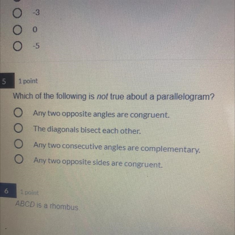 Which of the following is NOT true about a parallelogram?-example-1