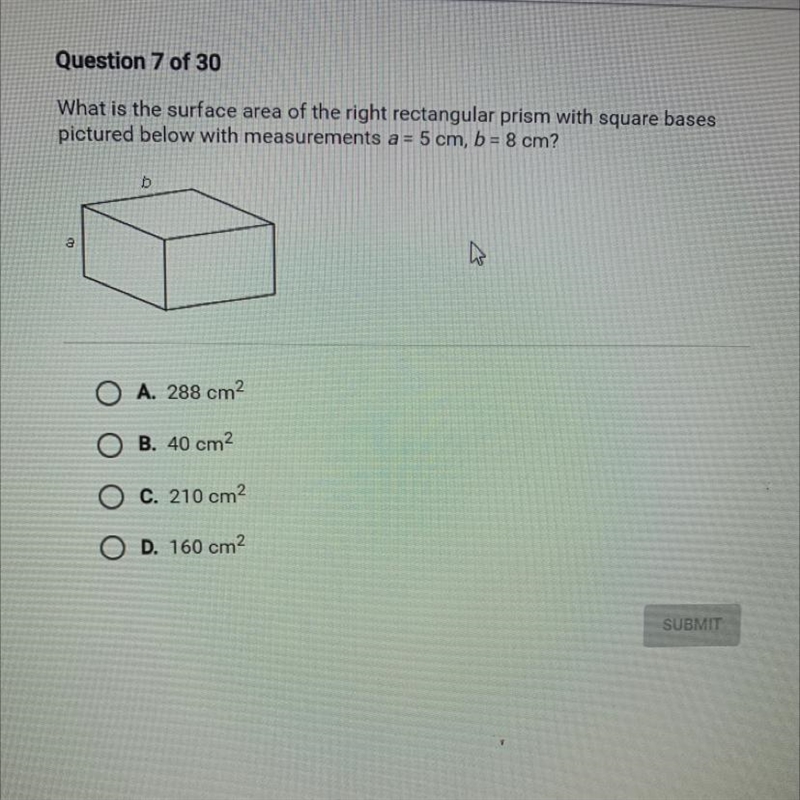 What is the surface area of the right rectangular prism with square bases pictured-example-1