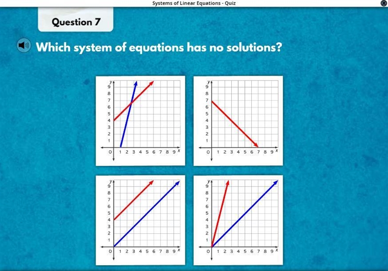 Which system of equations has no solutions? (Systems of Linear Equations - Quiz I-example-1