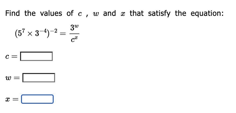 PLEASE HELP ME REALLY IMPORTANT the answer is not c = 5 w = -8 x = -14-example-1