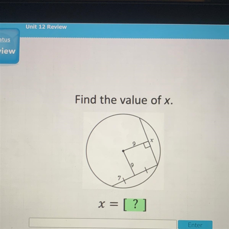 Find the value of x. 9 19 x = [?]-example-1