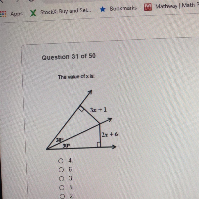 The value of x is: 4 6 3 5 2-example-1