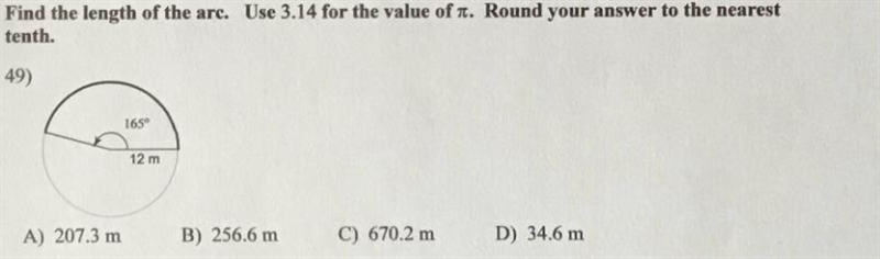 Find the length of the arc using 3.14! show work please, 30 points.-example-1