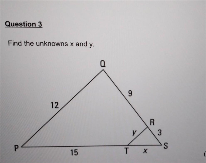 Example 3: When you have a triangle inside a triangle and 2 of the lines are parallel-example-1