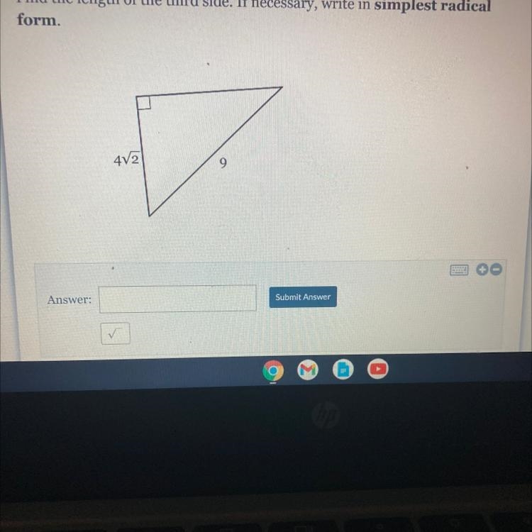 Find the length of the third side. If necessary, write in simplest radical form. 472 9-example-1