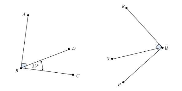 Given that ∠ ABD ≅∠ RQS and m DBC = 33, what is m ∠RQS?-example-1